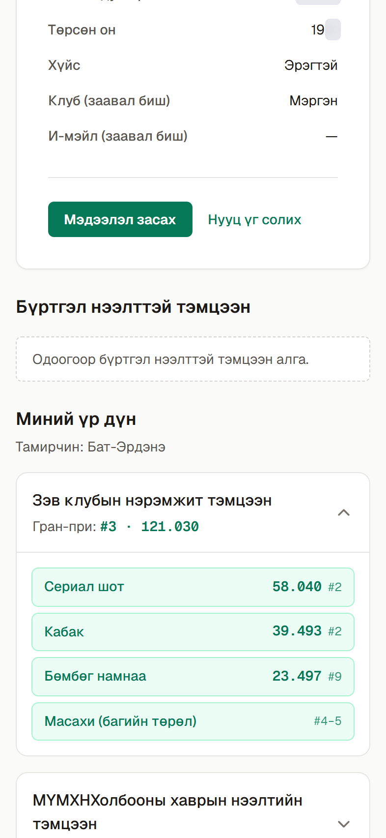 Өмнөх тэмцээний үр дүн харагдана.
